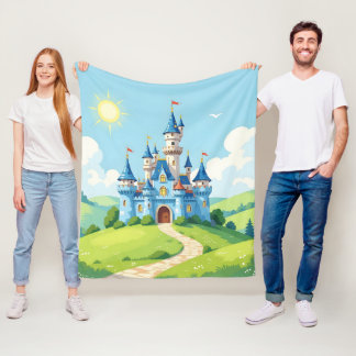 Cute blue and white castle fleece blanket