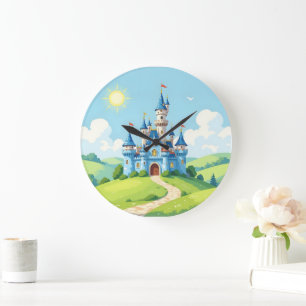 Cute blue and white castle large clock