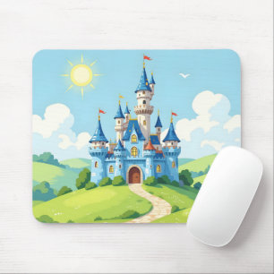 Cute blue and white castle mouse pad