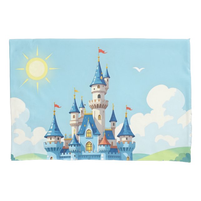 Cute blue and white castle pillowcase (Front)