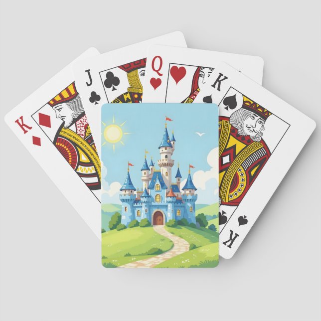 Cute blue and white castle playing cards (Back)