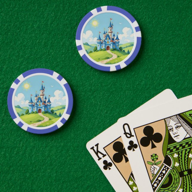 Cute blue and white castle poker chips (Poker Table (Double))