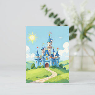 Cute blue and white castle postcard