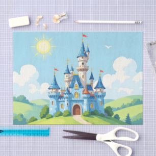 Cute blue and white castle tissue paper