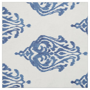Cute blue and white damask ikat tribal patterns fabric