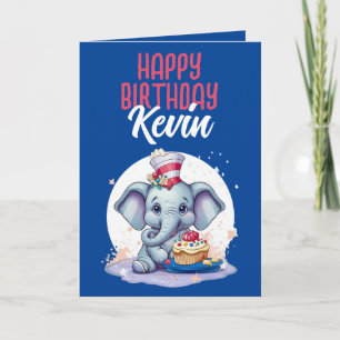 Cute Blue and White Elephant Son Birthday Card