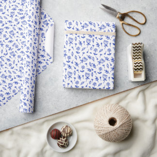 Cute Blue and White Floral Wrapping Paper