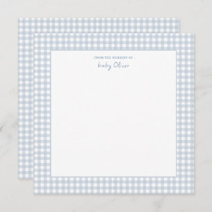 Cute Blue and white gingham Square Baby Boy Thank You Card