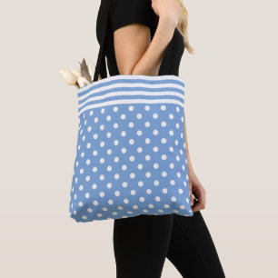Cute blue and white modern trendy stripes and dots tote bag