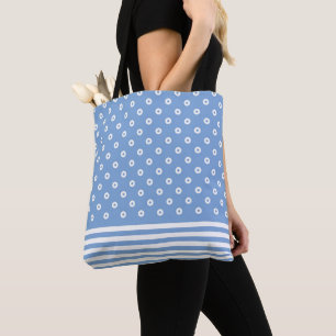 Cute blue and white modern trendy stripes and dots tote bag