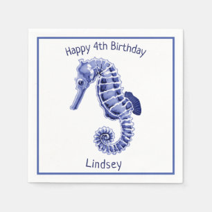 Cute blue and white seahorse  napkin
