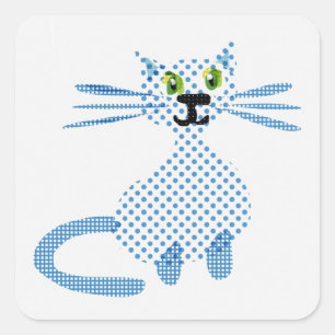 Cute  blue and white spot cat square sticker