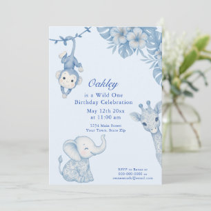 Cute Blue and White Wild One Birthday Party  Invitation