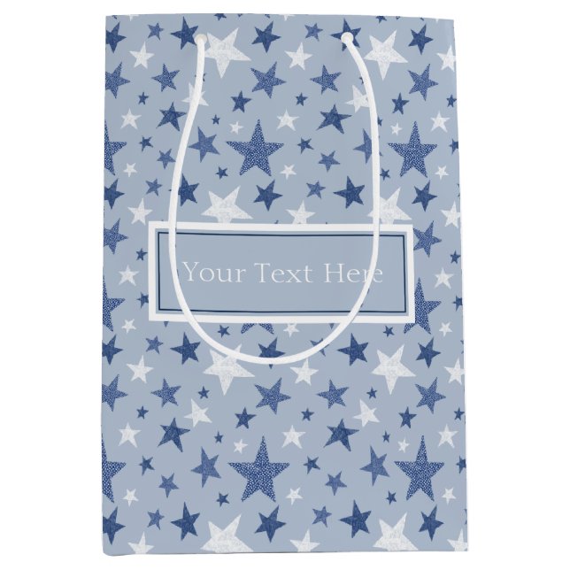 Cute Blue And White Winter Stars Medium Gift Bag (Front)