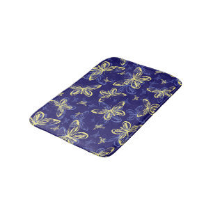 Cute Blue and Yellow Butterfly Illustrated Pattern Bath Mat