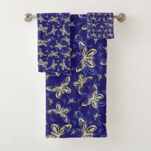 Cute Blue and Yellow Butterfly Illustrated Pattern Bath Towel Set