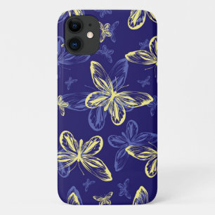 Cute Blue and Yellow Butterfly Illustrated Pattern iPhone 11 Case