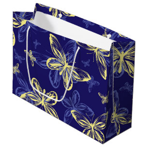 Cute Blue and Yellow Butterfly Illustrated Pattern Large Gift Bag