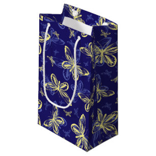 Cute Blue and Yellow Butterfly Illustrated Pattern Small Gift Bag