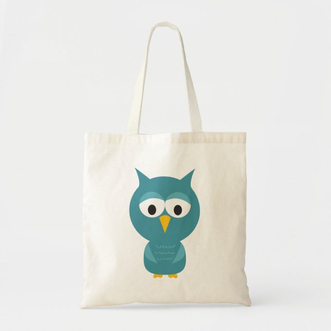 Cute Blue And Yellow Cartoon Owl Tote Bag (Front)