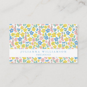 Cute Blue and Yellow Ditsy Floral Modern Business Card