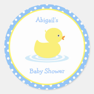 Cute Blue and Yellow Duck Baby Shower Classic Roun Round Sticker
