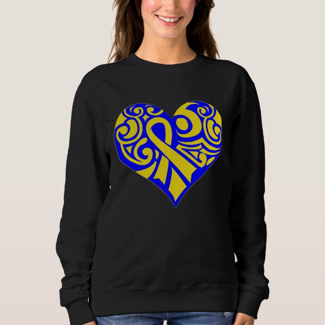 Cute Blue and Yellow Ribbon Down Syndrome Awarenes Sweatshirt (Front)