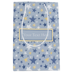 Cute Blue And Yellow Winter Stars Medium Gift Bag