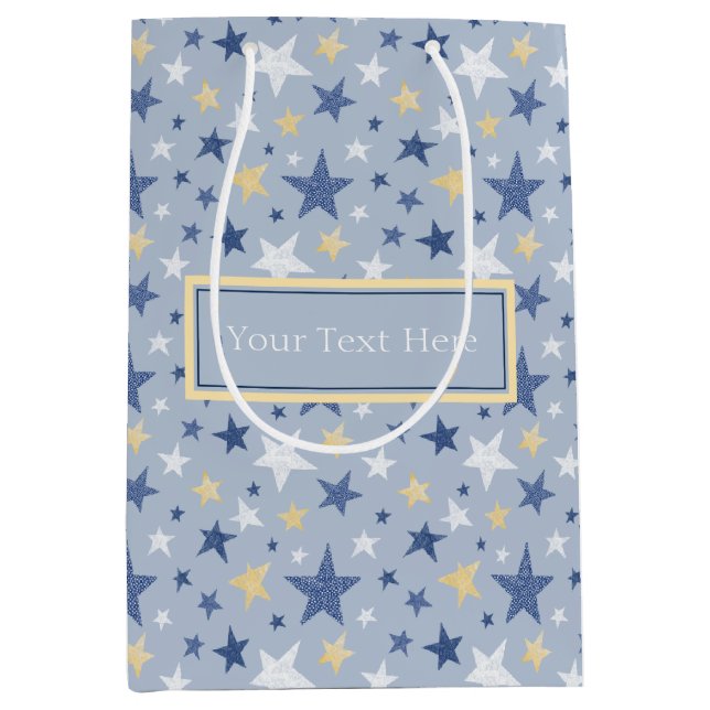 Cute Blue And Yellow Winter Stars Medium Gift Bag (Front)