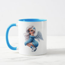 Cute Blue Angel Girl Custom Two-Tone Mug