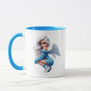 Cute Blue Angel Girl Custom Two-Tone Mug