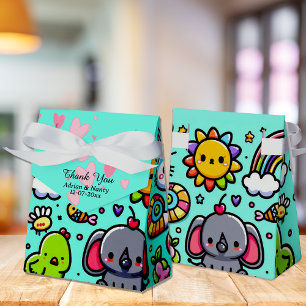 Cute Blue Animal Doodles Favour Box