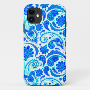 Cute blue aqua paisley patterns iPhone 11 case