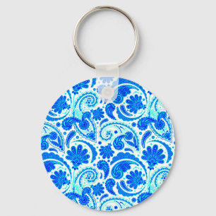 Cute blue aqua paisley patterns key ring