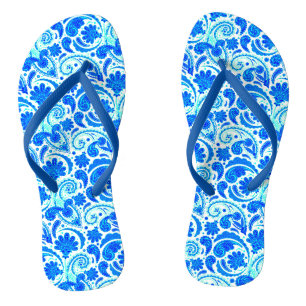 Cute blue aqua paisley patterns thongs