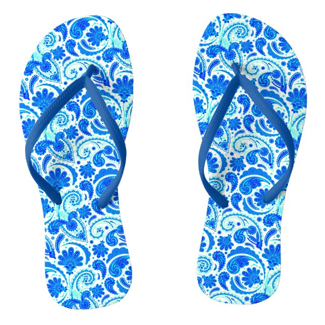 Cute blue aqua paisley patterns thongs (Footbed)