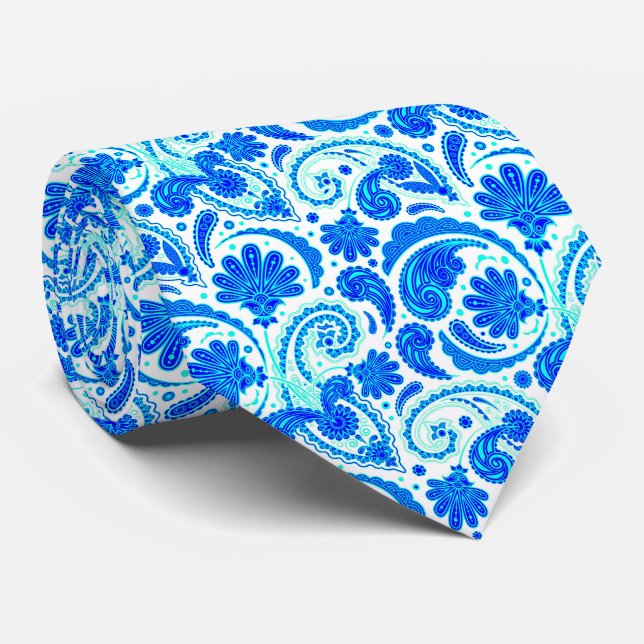 Cute blue aqua paisley patterns tie (Rolled)