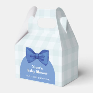 Cute Blue Arch Gingham Plaid Bow Boy Baby Shower  Favour Box
