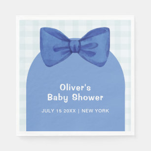 Cute Blue Arch Gingham Plaid Bow Boy Baby Shower  Napkin