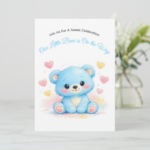 Cute Blue Baby Bear Baby Shower Pastel Boy Invitation