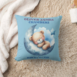 Cute Blue Baby Bear Crescent Moon Cushion