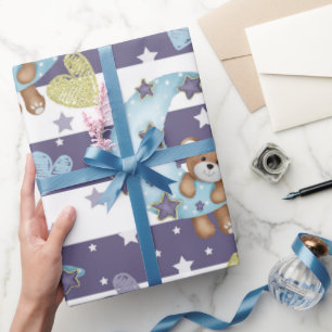 Cute Blue Baby Boy Baby Shower Baby Gift Wrap