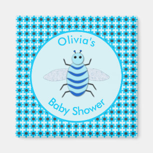 Cute Blue Baby Boy Bee Baby Shower Magnet