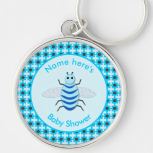 Cute Blue Baby Boy Bee Custom Baby Shower Key Ring