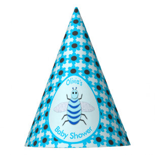 Cute Blue Baby Boy Bee Custom Baby Shower Party Hat