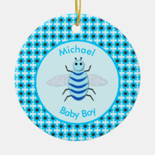 Cute Blue Baby Boy Bee Custom Ceramic Ornament