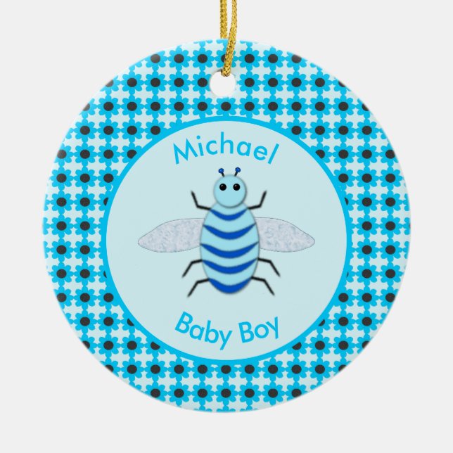 Cute Blue Baby Boy Bee Custom Ceramic Ornament (Front)