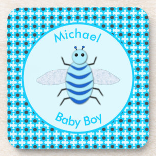 Cute Blue Baby Boy Bee Custom Coaster