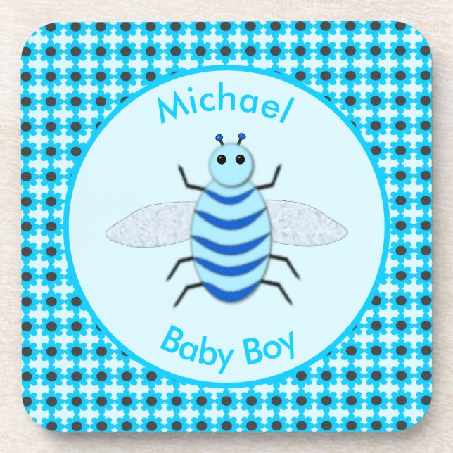 Cute Blue Baby Boy Bee Custom Coaster (Front)