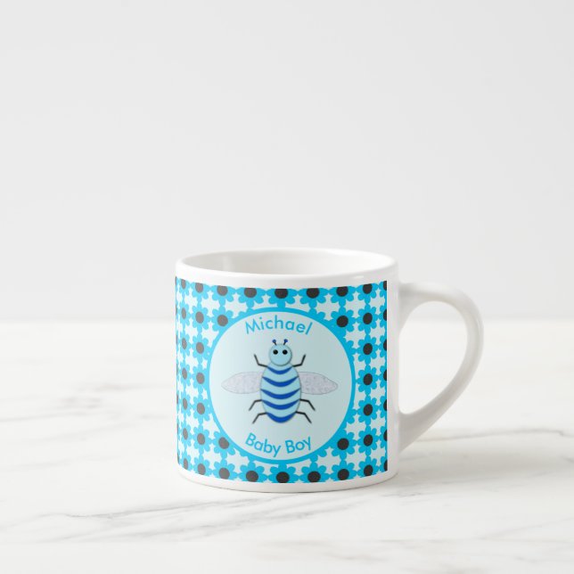 Cute Blue Baby Boy Bee Custom Espresso Cup (Right)